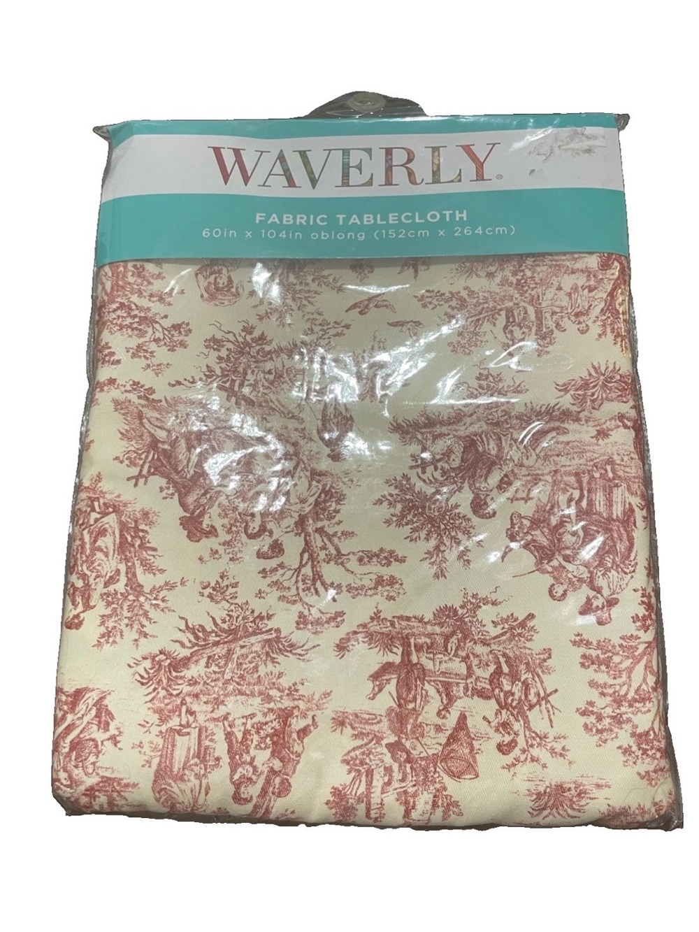 Waverly Cream and Red Toile Fabric Tablecloth - Classic Dining Linen